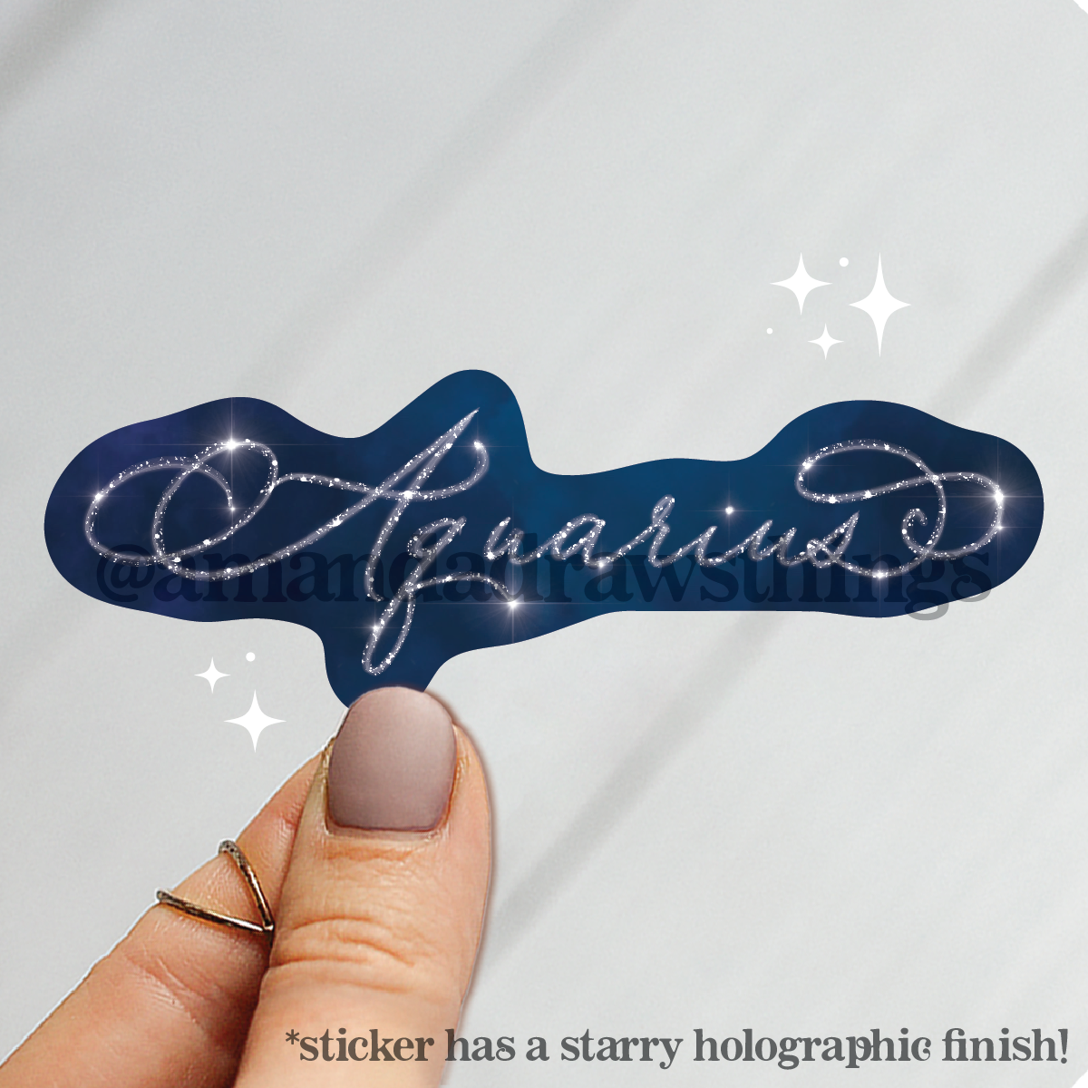Aquarius Starry Script Sticker
